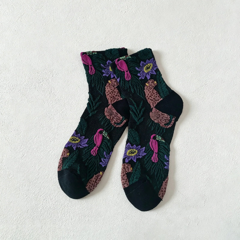 CouldNook Floral Sheer Crew Socks-Sheer Mesh Body
