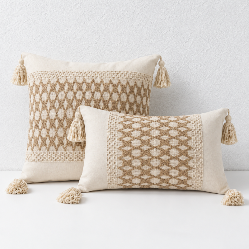 CouldNook Tasseled Cushion Cover - Woven Patterns And Four Corner Tassels