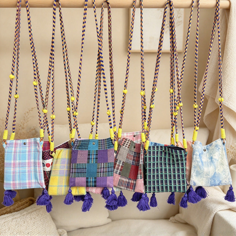 CouldNook Tassel Phone Crossbody Bag - Patterned Fabric And Colorful Cord