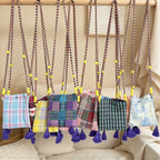 CouldNook Tassel Phone Crossbody Bag - Patterned Fabric And Colorful Cord