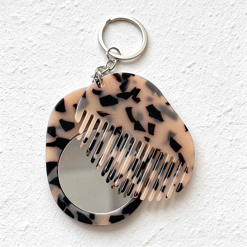 CouldNook Oval Mirror Comb Keychain - Patterned Pair