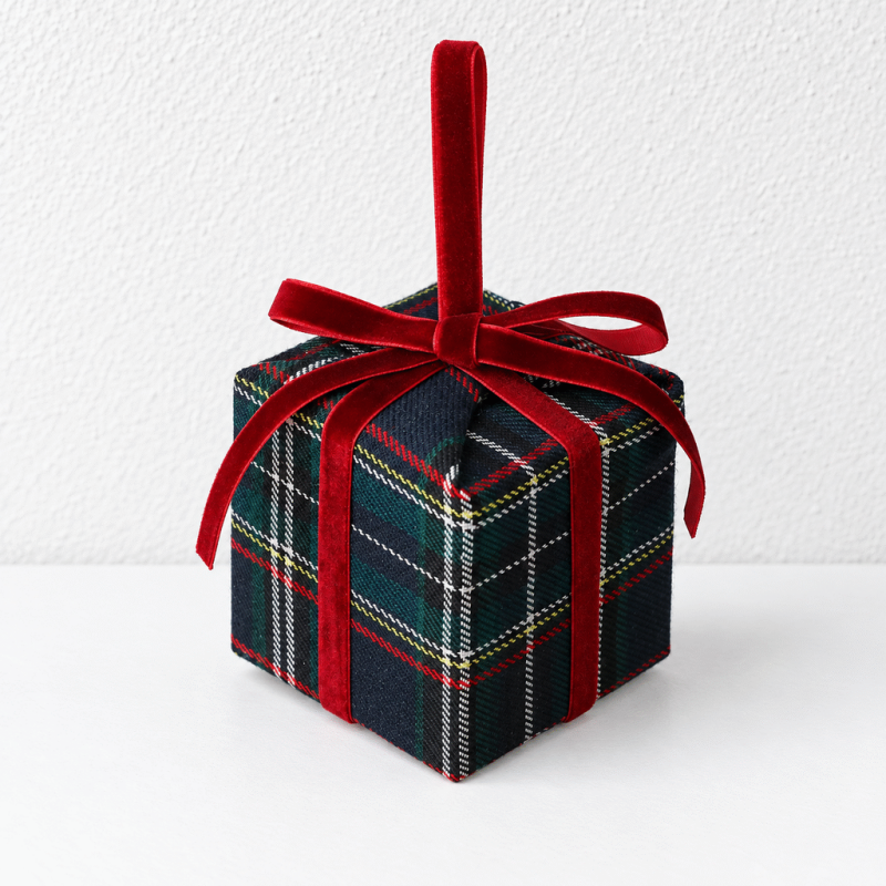 CouldNook Plaid Gift Box Christmas Ornament - Ribbon Bow