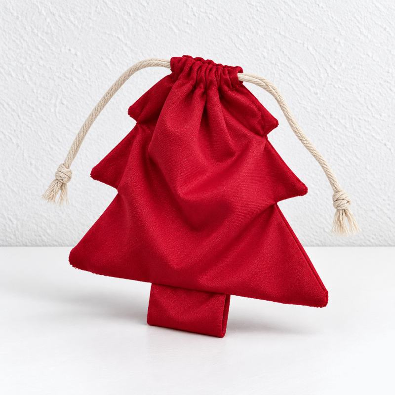 CouldNook Christmas Tree Drawstring Bag - Plain Fabric Pouch