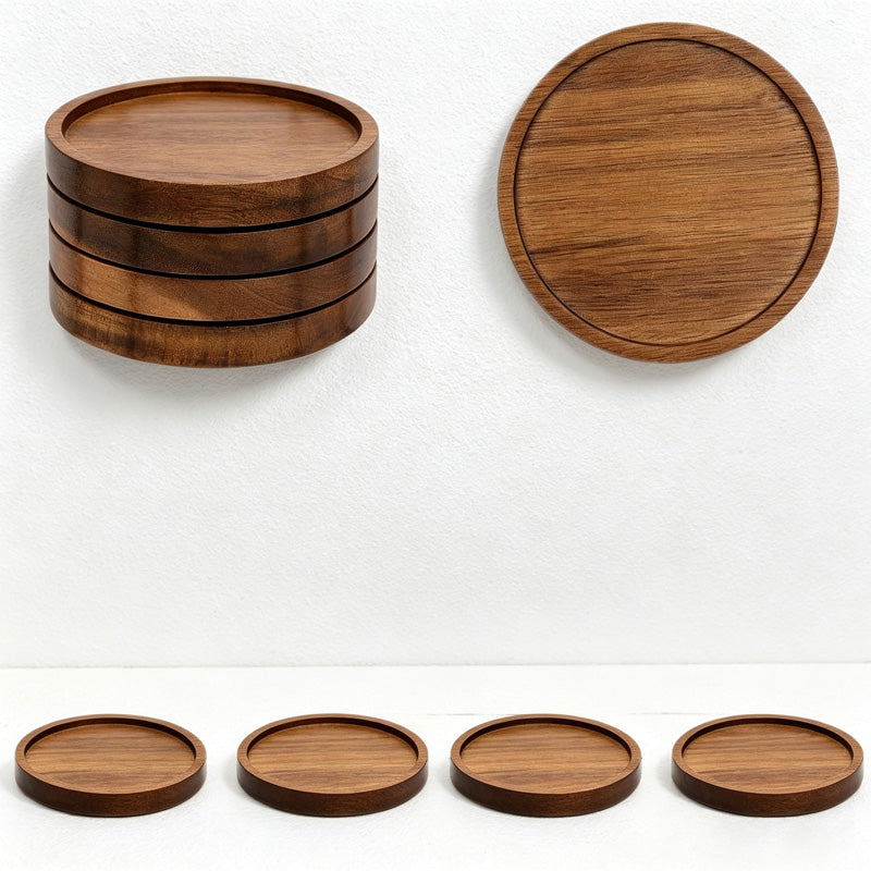 CouldNook Wooden Coaster Holder Set - Six Round Pieces
