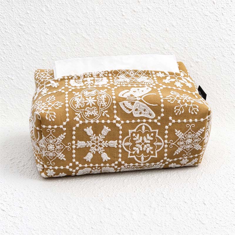 CouldNook Embroidered Tissue Box Cover - Patterned Panels And Zip Access