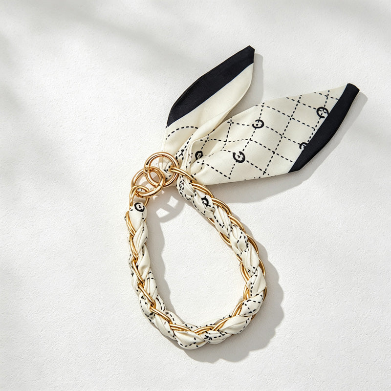 CouldNook Monochrome Scarf Phone Wrist Strap - Neutral Bow Loop