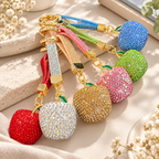 CouldNook Apple Keychain - Dimensional Rhinestone Fruit and Small Leaf Detail