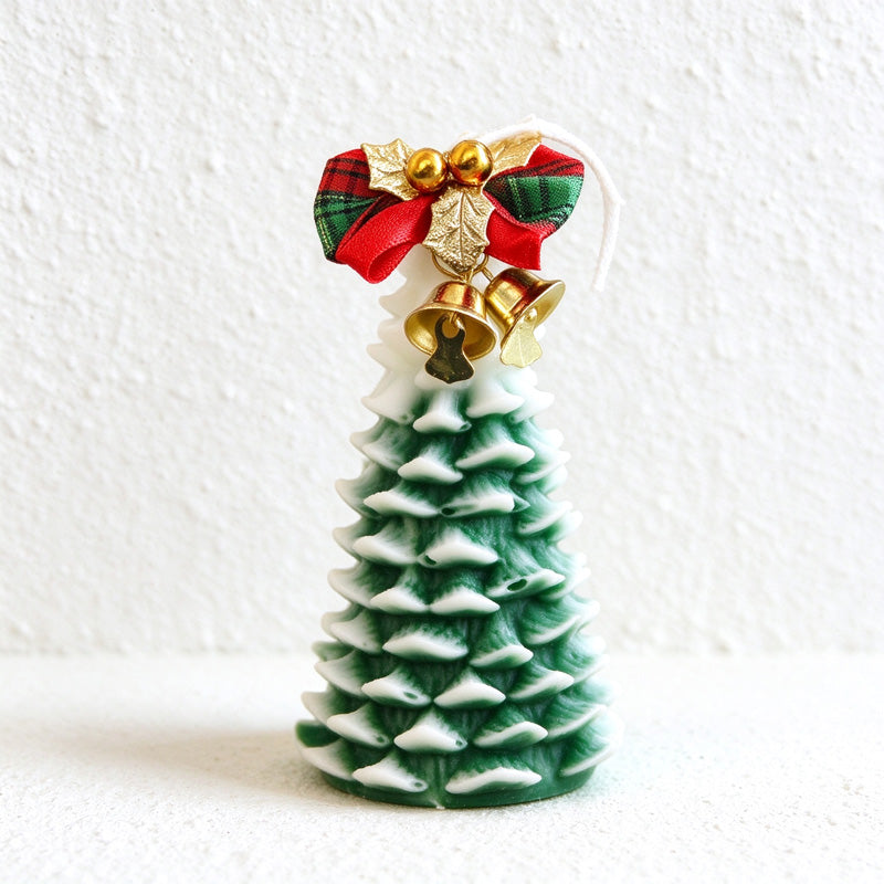 Christmas Fir Scented Tree Candles with Snowy Details
