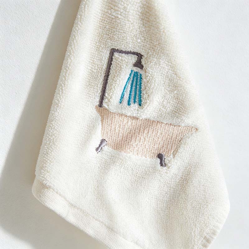 CouldNook Embroidered Cotton Towel - Illustrated Motifs And Contrast Edges
