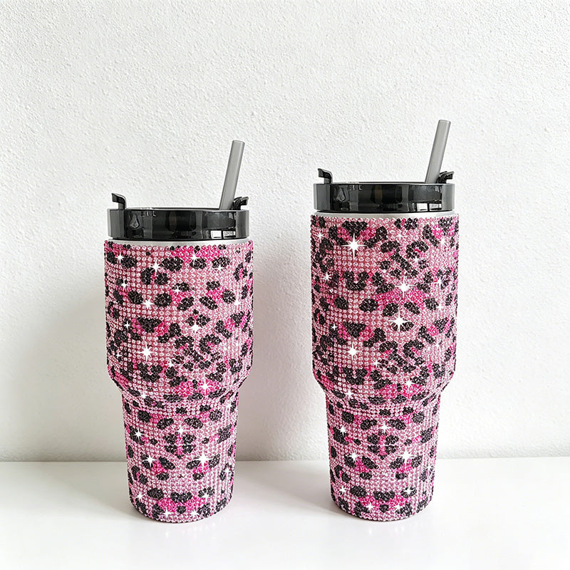 CouldNook 20/30oz Bling Rhinestone Car Tumbler - No Handle, Black Lid (Leopard & Gradient Series)