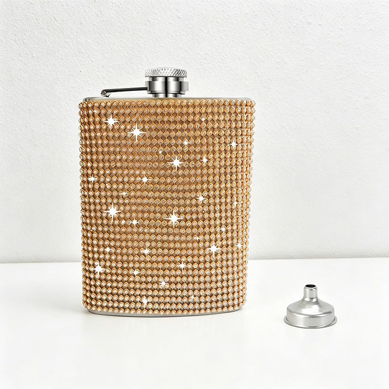 CouldNook 6/8oz Bling Rhinestone Hip Flask - Pocket Size with Funnel (Solid Color Series)