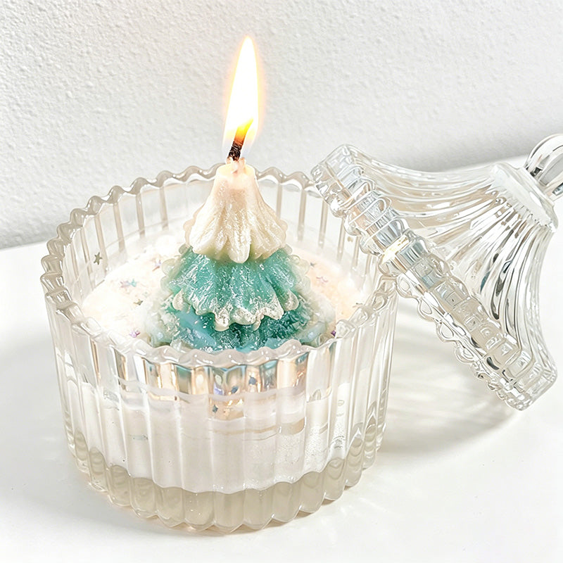 CouldNook Winter Forest Christmas Tree Scented Candle - Ribbed Glass Jar Aromatherapy Gift