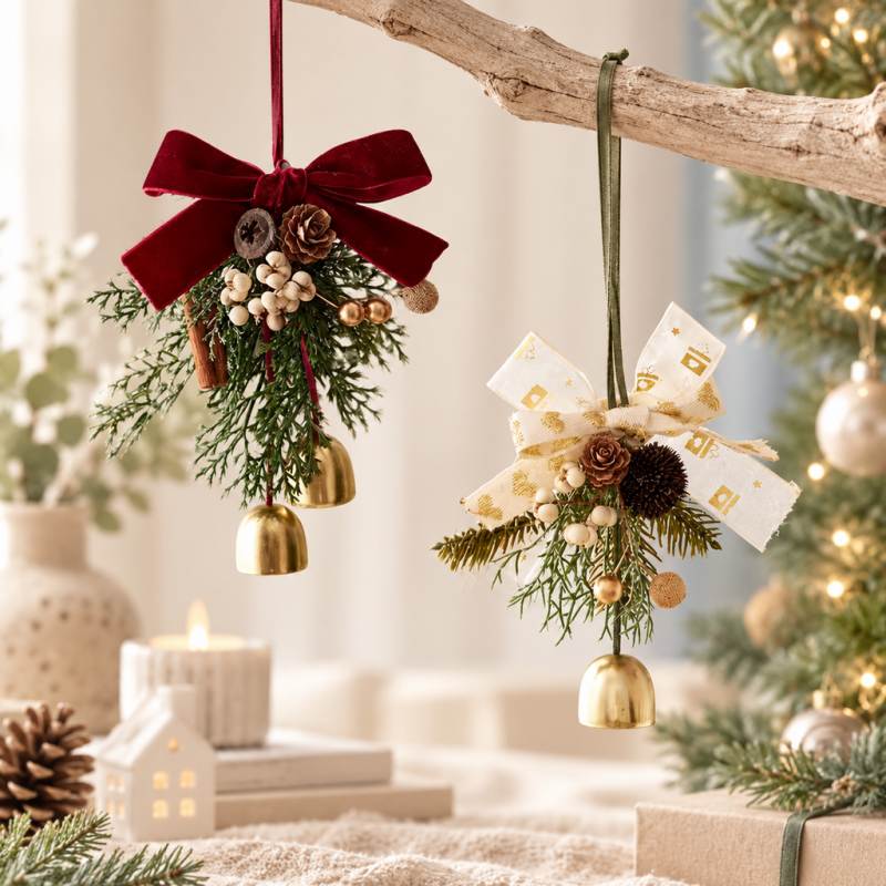 CouldNook Christmas Bell Hanging - Bow Wreath And Tree Design Choices