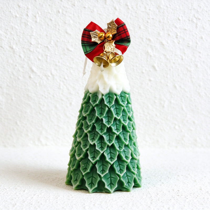 Christmas Fir Scented Tree Candles with Snowy Details