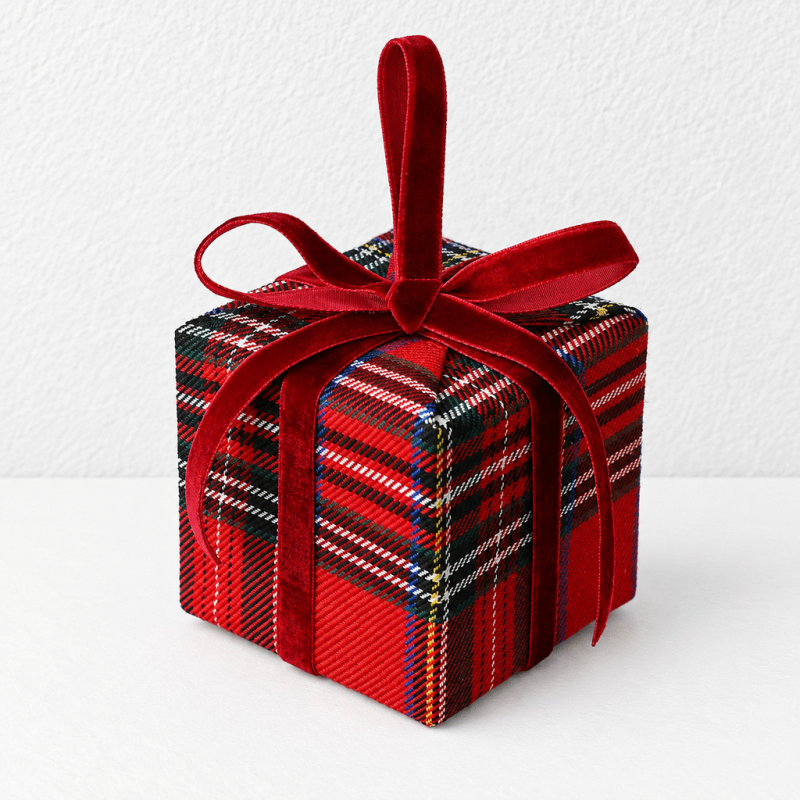 CouldNook Plaid Gift Box Christmas Ornament - Ribbon Bow