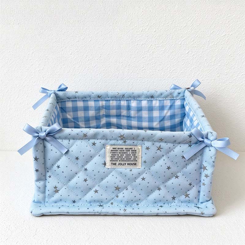 CouldNook Quilted Storage Basket - Open Top And Decorative Corner Ties