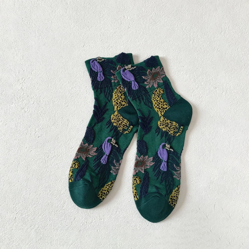 CouldNook Floral Sheer Crew Socks-Sheer Mesh Body