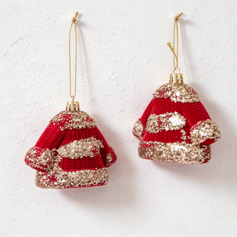 CouldNook Flocked Christmas Ornament Set - Glitter Details and Hanging Loops