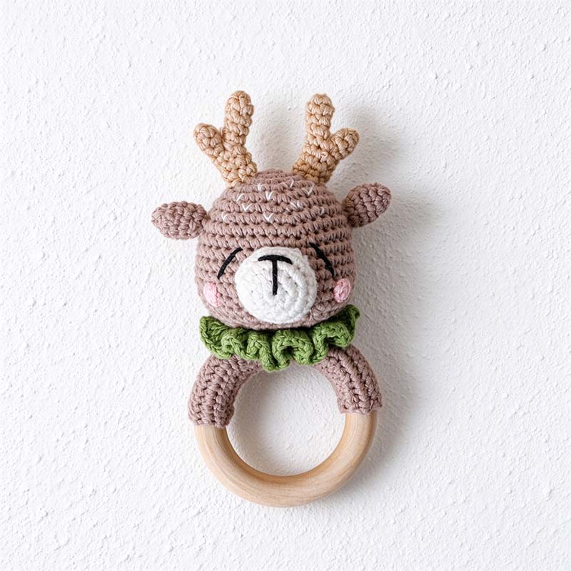 CouldNook Crochet Animal Rattle - Wooden Ring and Textured Figure