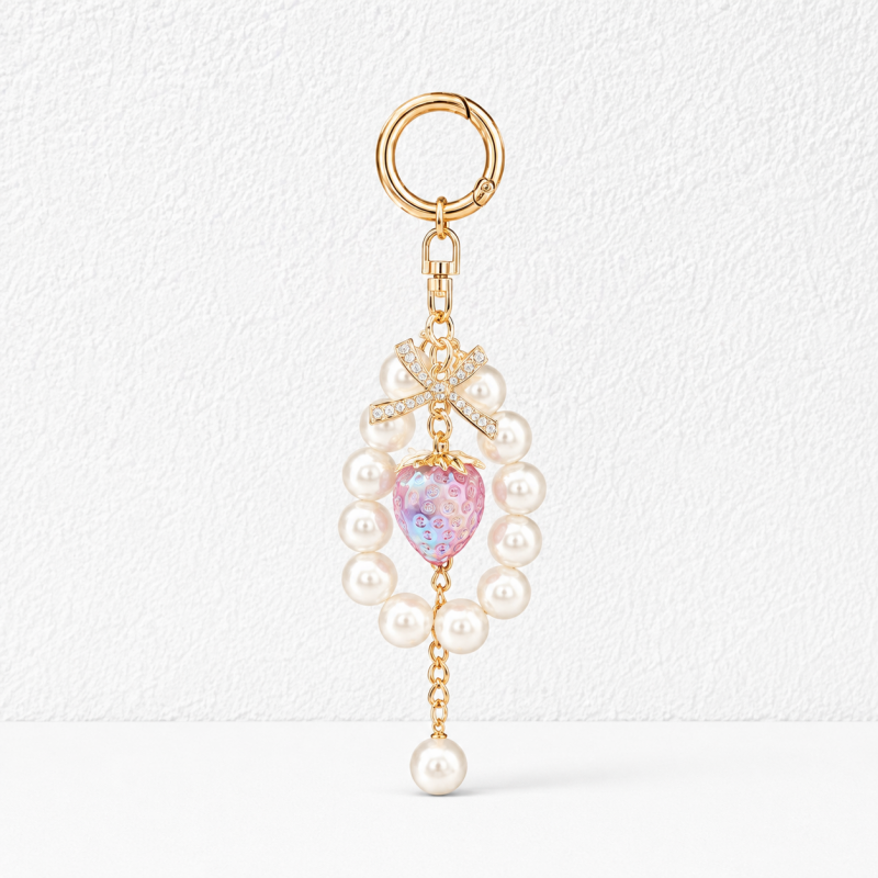 CouldNook Clear Strawberry Pearl Keychain - Bowknot Bag Pendant