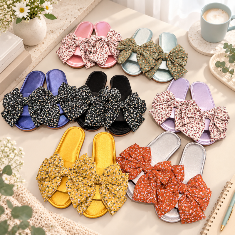 CouldNook Floral Bow Slippers - Seven Satin-Look Colors Collection