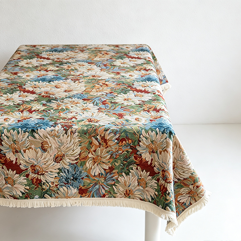 CouldNook  Linen Blend Jacquard Cloth Tablecloth - Warm Dining Accent
