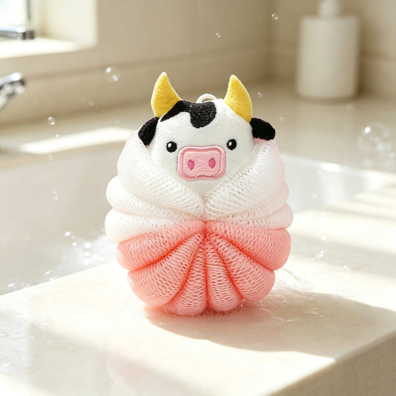 CouldNook Animal Bath Pouf - Braided Character Flower Design