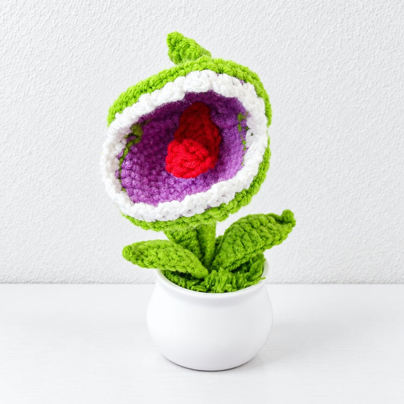 CouldNook Crocheted Character Pot Ornament - Colorful Figures And White Pots