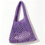 CloudNook Cotton Rope Woven Handbag‑Mesh Tote Bag