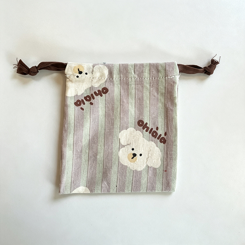 CloudNook Cartoon Print Drawstring Pouch‑Cotton Blend Small Storage Bag