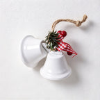 CouldNook Christmas Bell Ornament - Checkered Bows and Greenery Accents