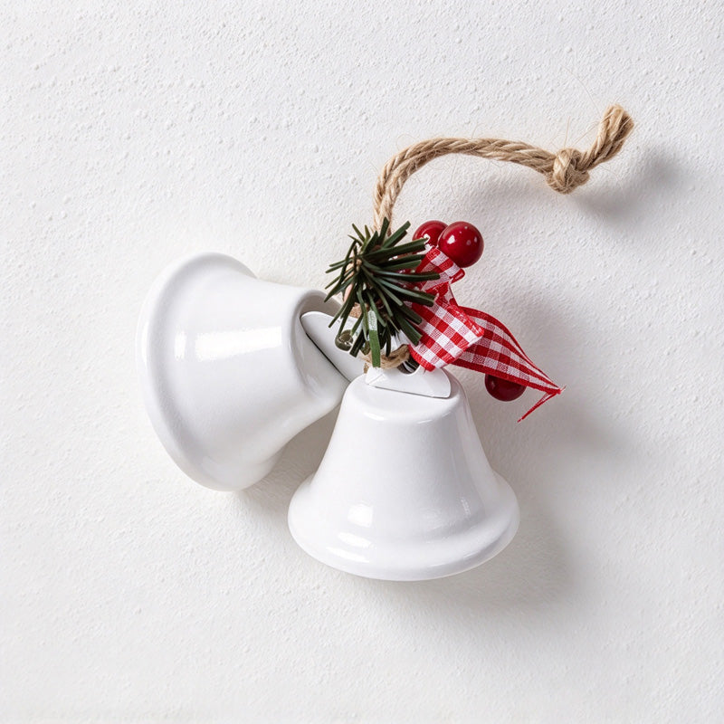 CouldNook Christmas Bell Ornament - Checkered Bows and Greenery Accents