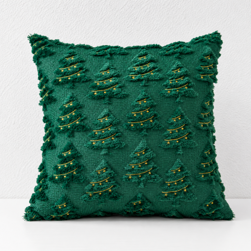 CouldNook Seasonal Pattern Cushion - Plaid Checks And Raised Festive Motifs