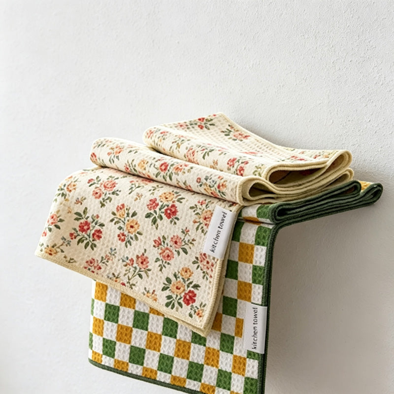 CouldNook Printed Tea Towel - Floral Blue and Brown Patterns