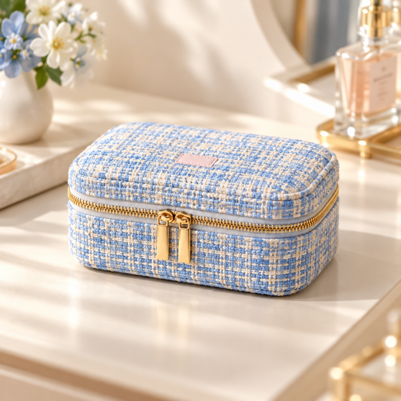 Woven Jewelry Box - Zip Closure and Divided Interior