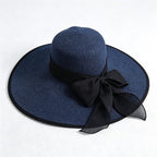 CouldNook Color Block Bow Back Sun Hat - Adjustable Wide Brim Style