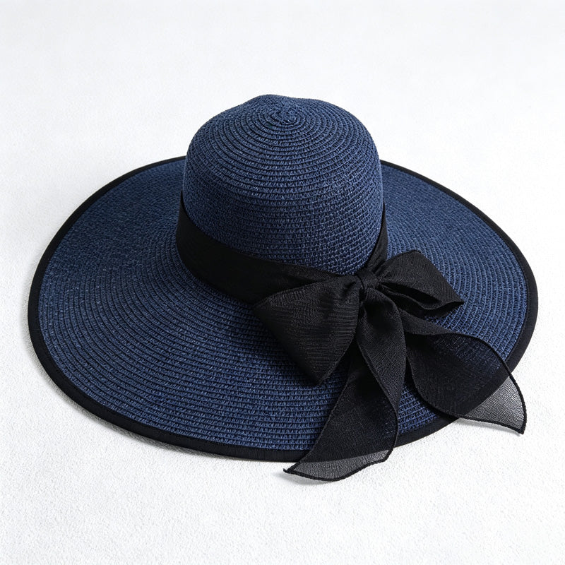 CouldNook Color Block Bow Back Sun Hat - Adjustable Wide Brim Style