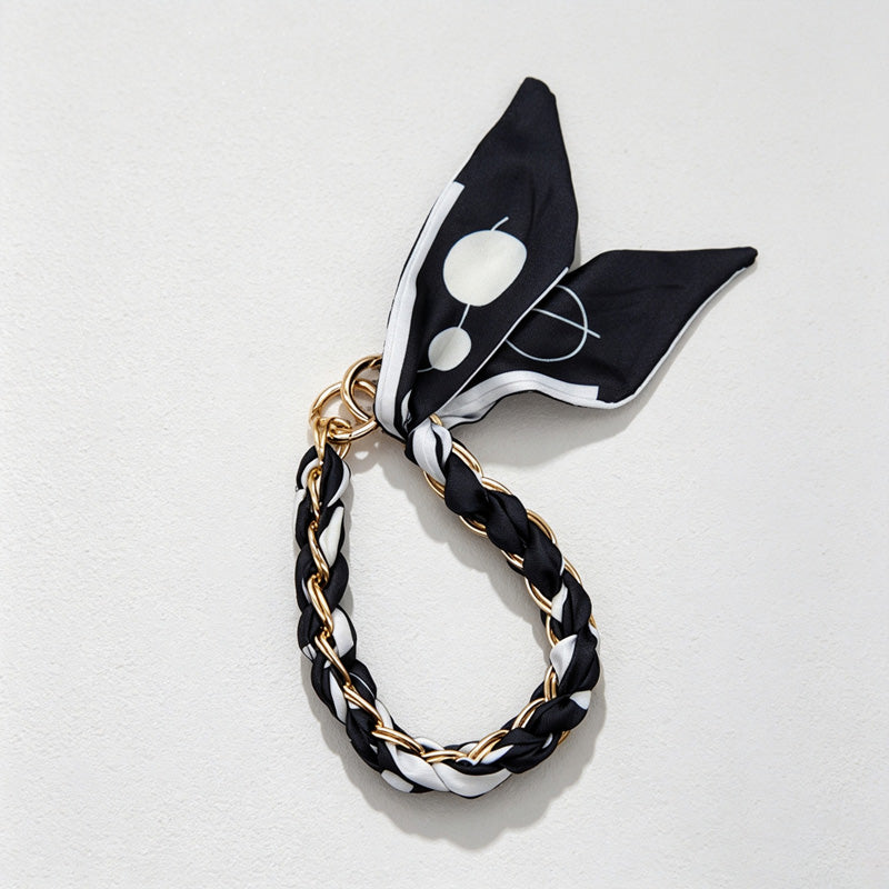 CouldNook Monochrome Scarf Phone Wrist Strap - Neutral Bow Loop