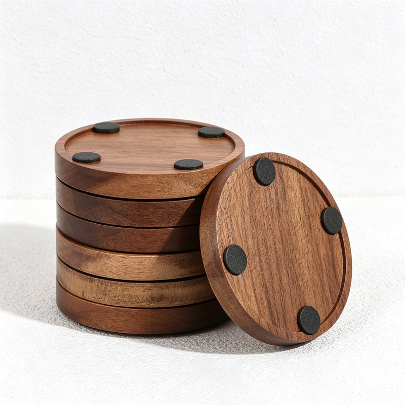 CouldNook Wooden Coaster Holder Set - Six Round Pieces