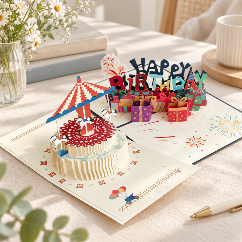 CouldNook Birthday Pop-Up Greeting Card - Layered Celebrations and Optional Musical Designs