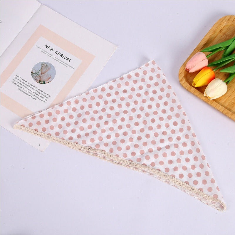 Polka Dot Triangle Culinary Bandanas - Lace Trimmed Headscarf(Set of 10)