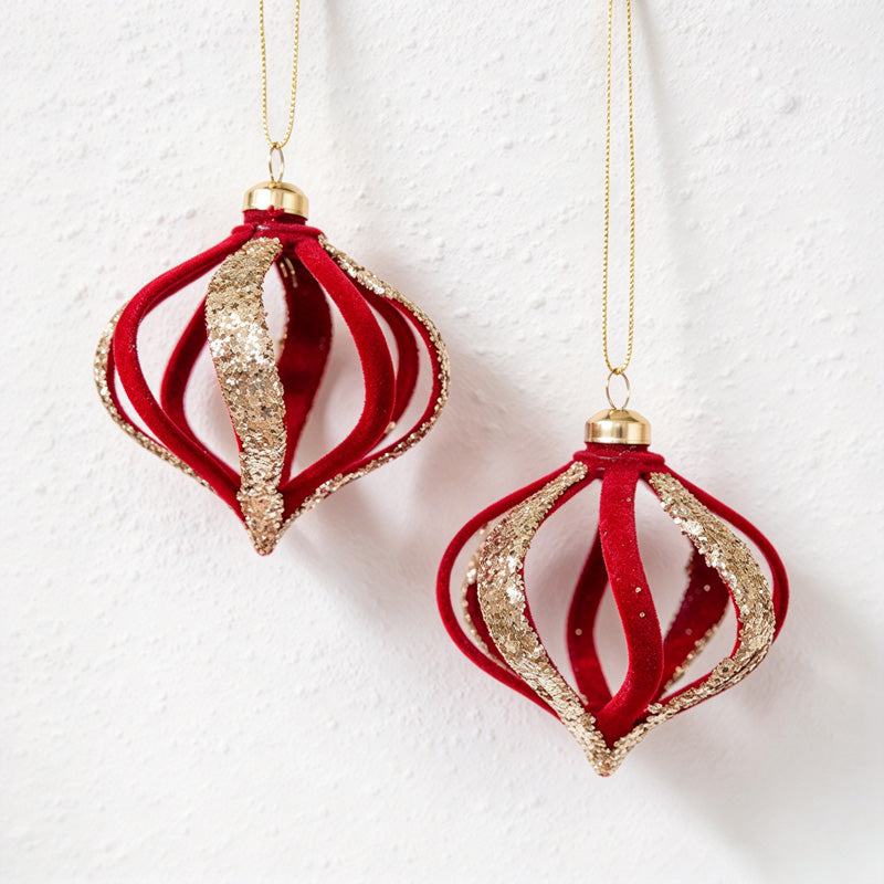 CouldNook Flocked Christmas Ornament Set - Glitter Details and Hanging Loops