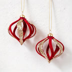 CouldNook Flocked Christmas Ornament Set - Glitter Details and Hanging Loops
