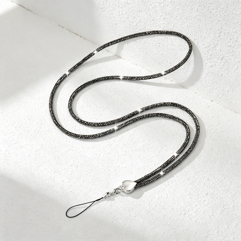 CouldNook Rhinestones Set Crossbody Phone Strap with Heart-Shaped Links