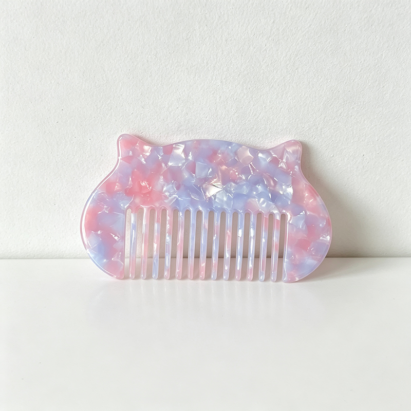 CloudNook Cat Shape Acetate Comb‑Marble Wide Tooth Hair Comb