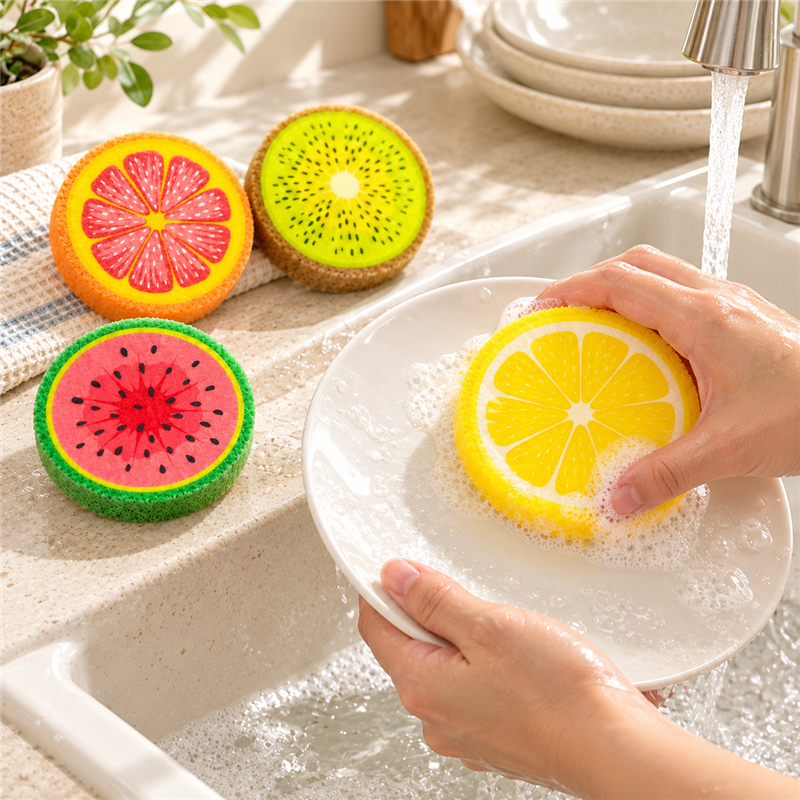 Fruit Slice Dishwashing Sponges with Round Printed Faces