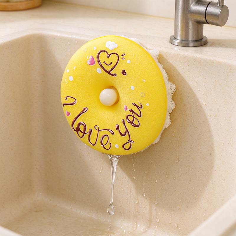 CouldNook Donut Dish Sponge - Printed Icing Face And Suction Holder Options