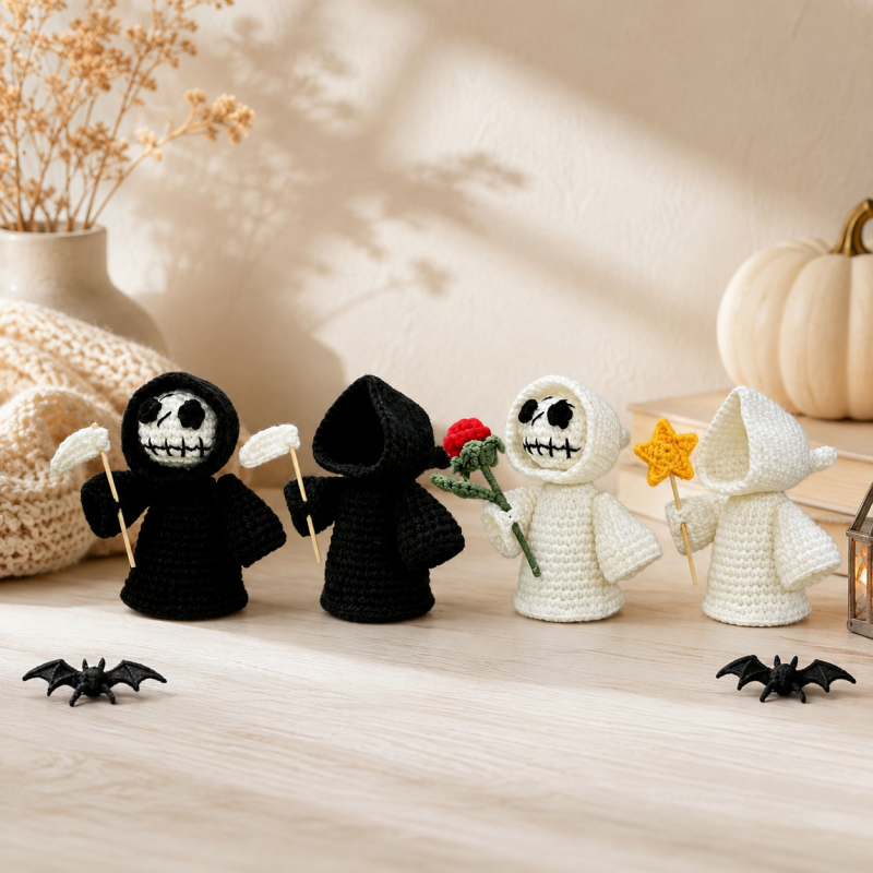 CouldNook Halloween Yarn Reaper Doll - Hooded Figure and Props