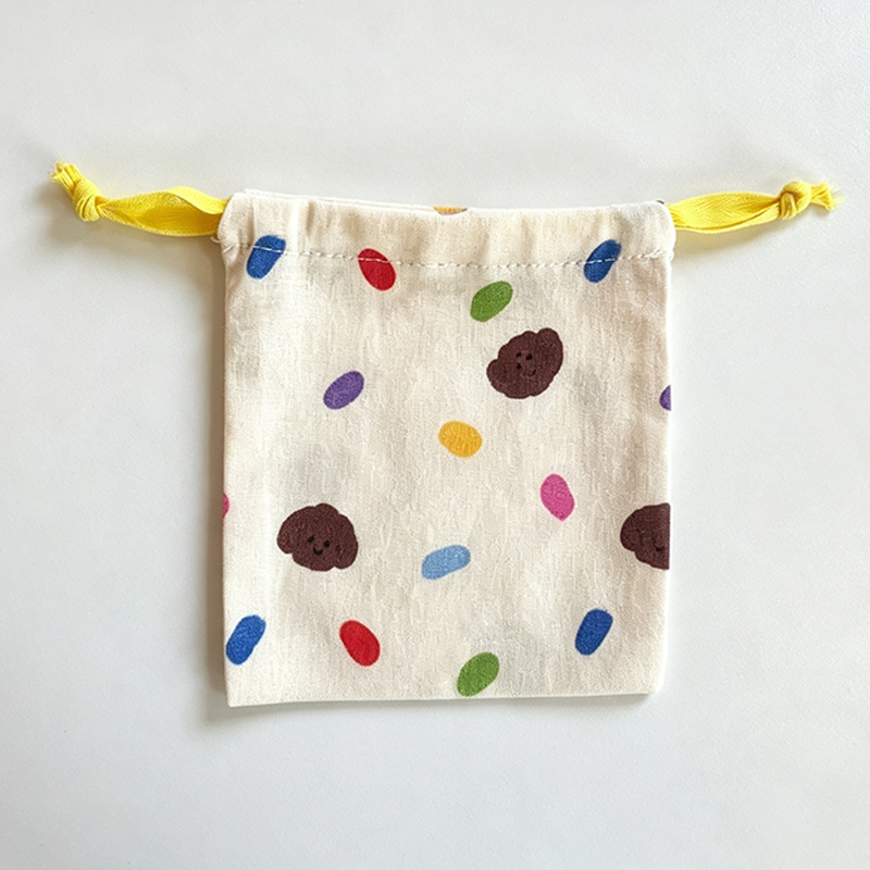 CloudNook Cartoon Print Drawstring Pouch‑Cotton Blend Small Storage Bag