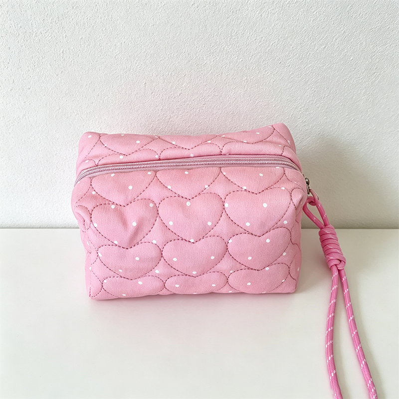 CouldNook Heart‑Dot Quilted Cosmetic Bag - Vanity Storage Accent